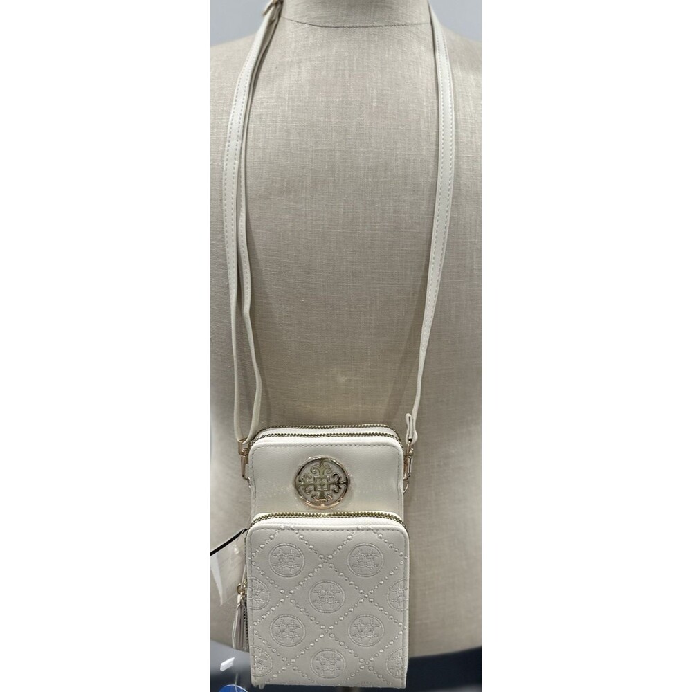 Chic Unlimited Off White Crossbody Organizer – Dual-Zip Textured Mini Satchel